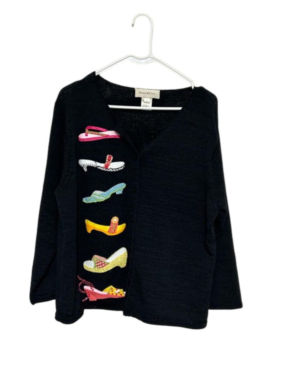Susan Bristol Black Knit Sweater Shoes Size XL Cardigan